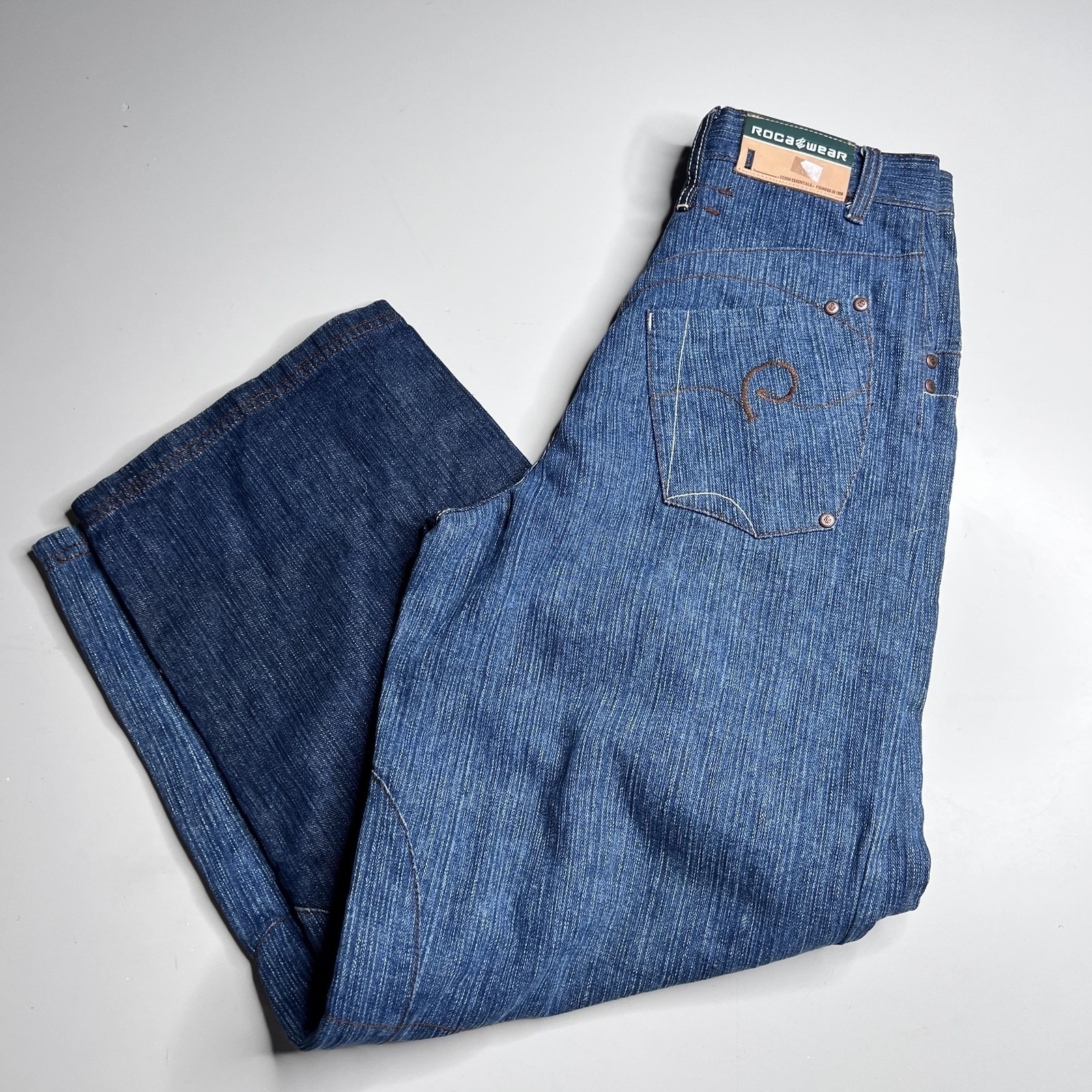 Rocawear Jeans Kids 14 Blue Wide Leg Relaxed Fit Embroidered Logo Denim